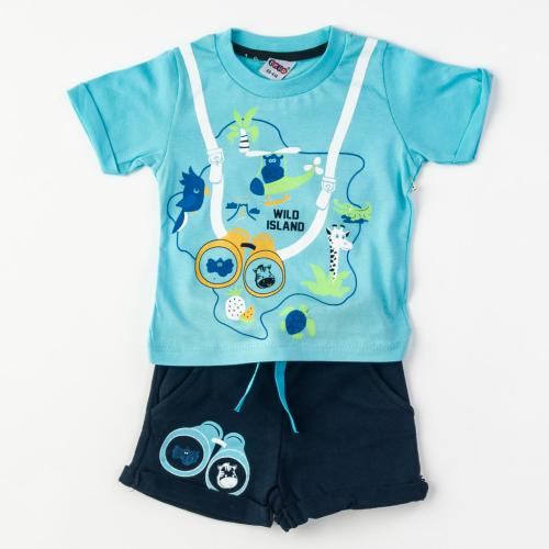 Бебешки комплект за момче Wild island тениска и къси панталонки Син