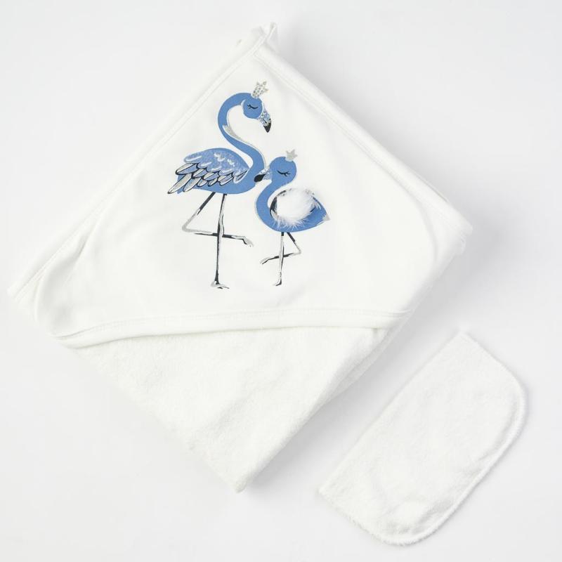 Baby towel For a girl  80x85.   Babyline  with a bath glove White
