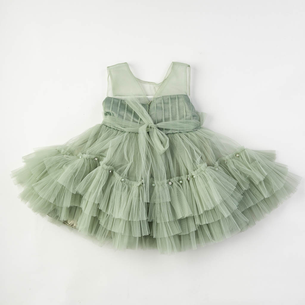 Детска официална рокля с тюл перли и камъни Ayisig Beauty Зелена