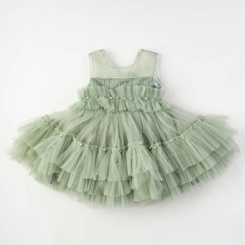 Детска официална рокля с тюл перли и камъни Ayisig Beauty Зелена