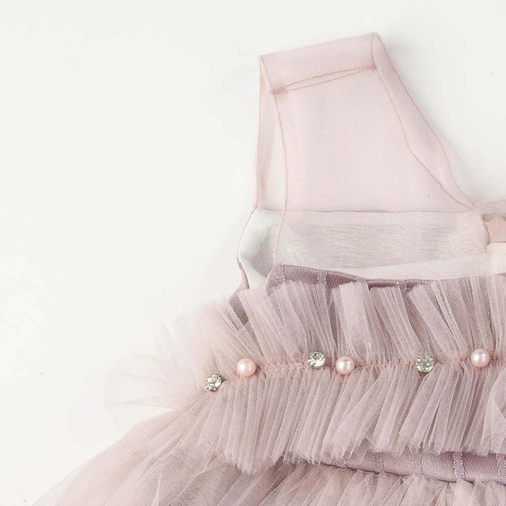 Παιδικο επισημο φορεμα με τουλι περλες με διαμαντακια  Ayisig Beauty  Μωβ
