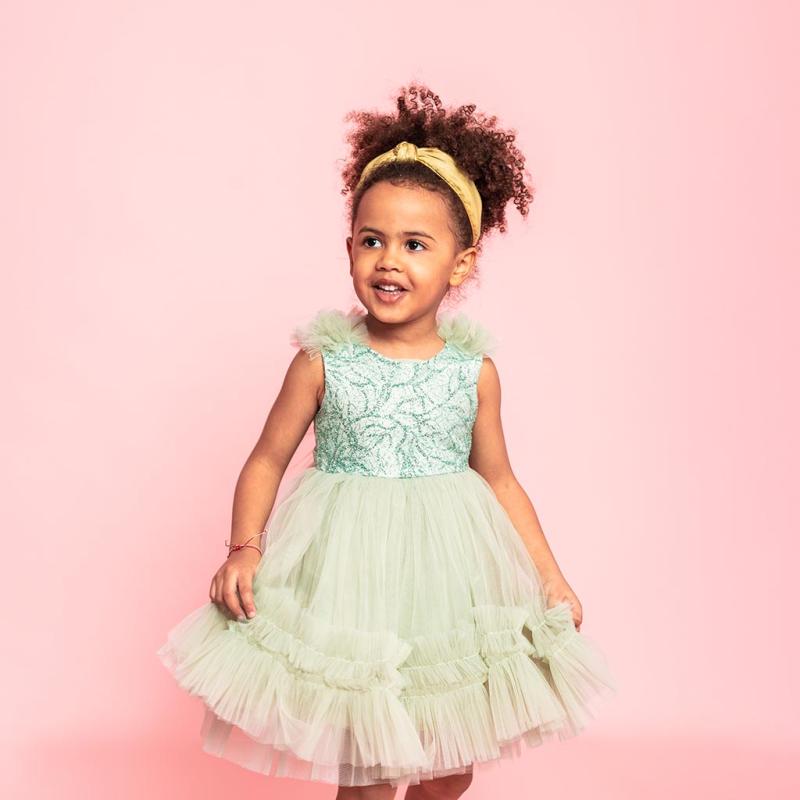 Childrens formal dress with tulle and glitter Green