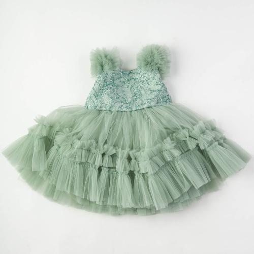 Παιδικο επισημο φορεμα με τουλι με μπροκάρ Πρασινα