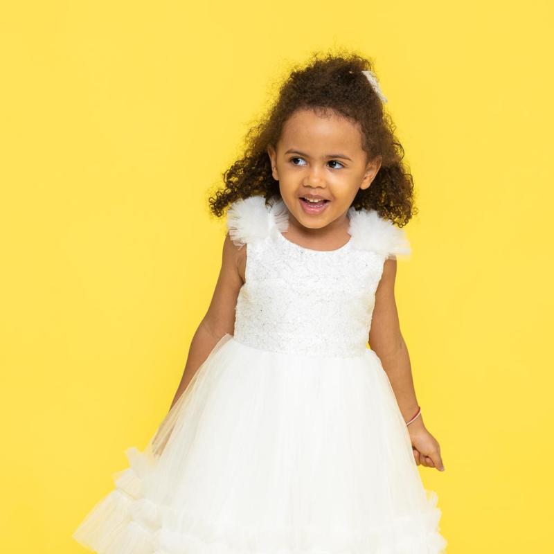 Παιδικο επισημο φορεμα με τουλι με μπροκάρ ασπρα