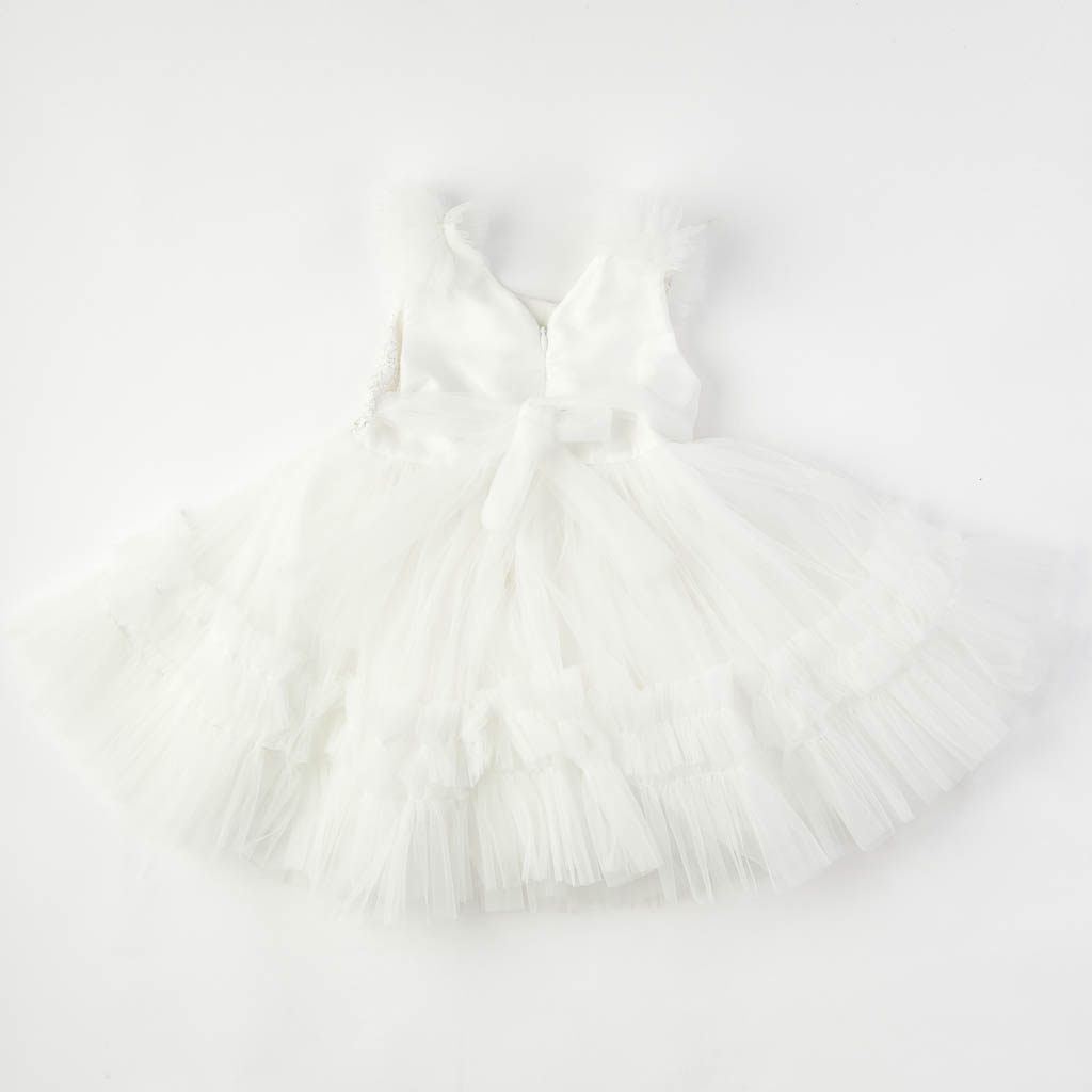 Παιδικο επισημο φορεμα με τουλι με μπροκάρ ασπρα