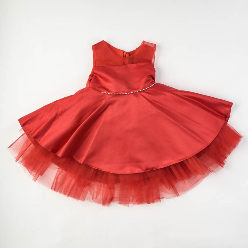 Детска официална рокля сатен и тюл Червена