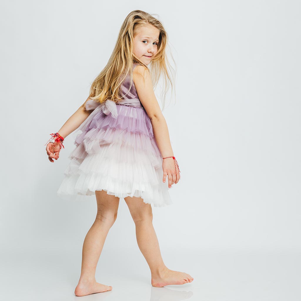 Παιδικο επισημο φορεμα με τουλι με διαμαντακια Μωβ