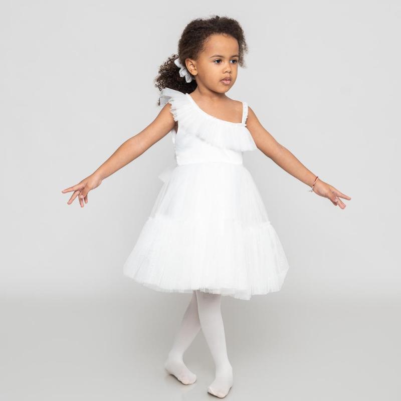 Παιδικο επισημο φορεμα με τουλι με μπροκάρ Ασπρο
