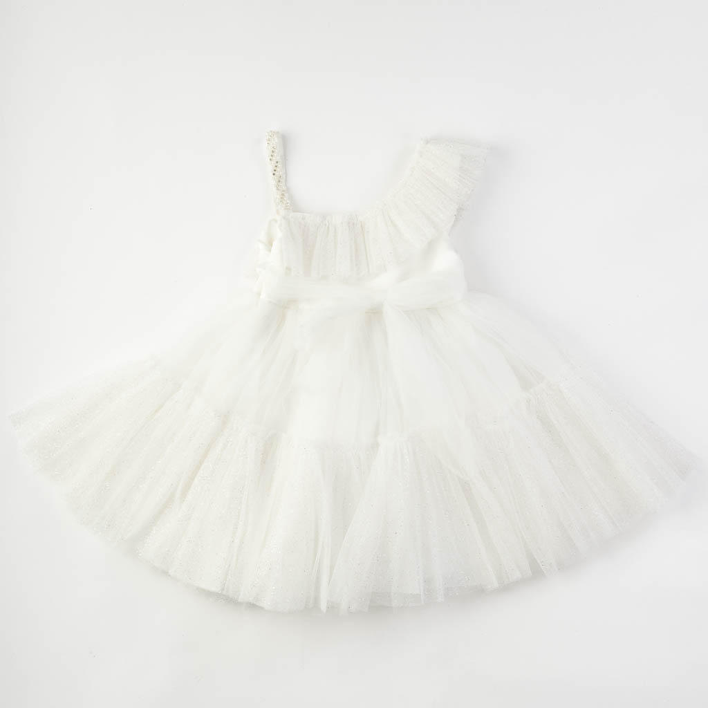 Παιδικο επισημο φορεμα με τουλι με μπροκάρ Ασπρο