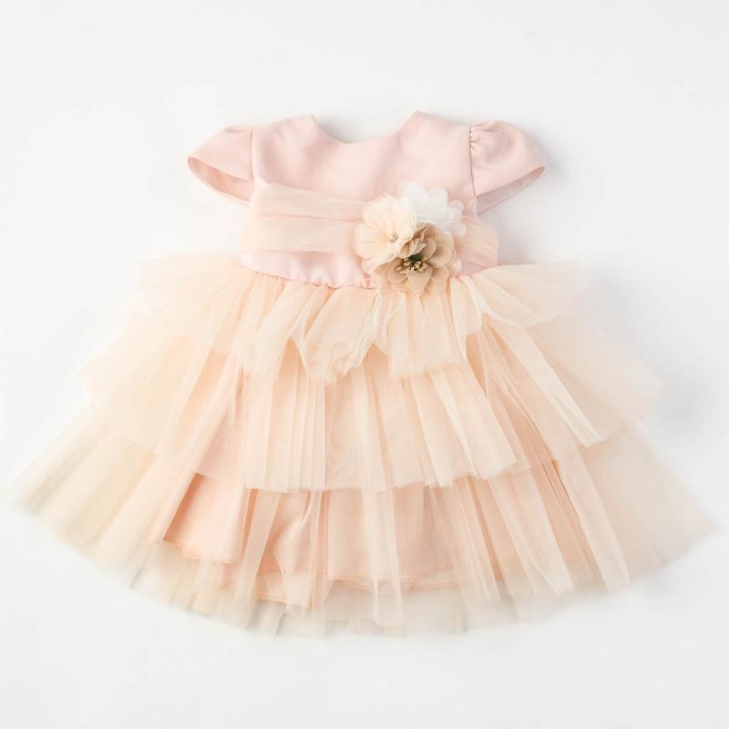 Baby formal dress with tulle with short sleeves Peach