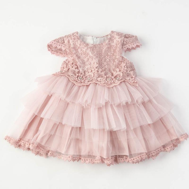 Βρεφικο επισημο φορεμα με τουλι με διαμαντακια Ροζε
