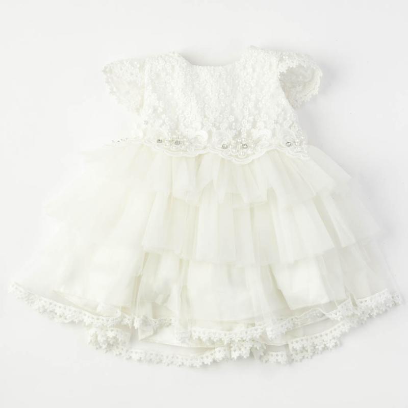 Βρεφικο επισημο φορεμα με τουλι με κοντο μανικι  Miss Baby  ασπρα