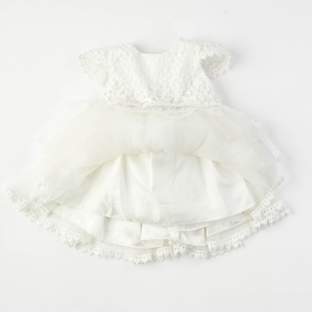 Βρεφικο επισημο φορεμα με τουλι με κοντο μανικι  Miss Baby  ασπρα