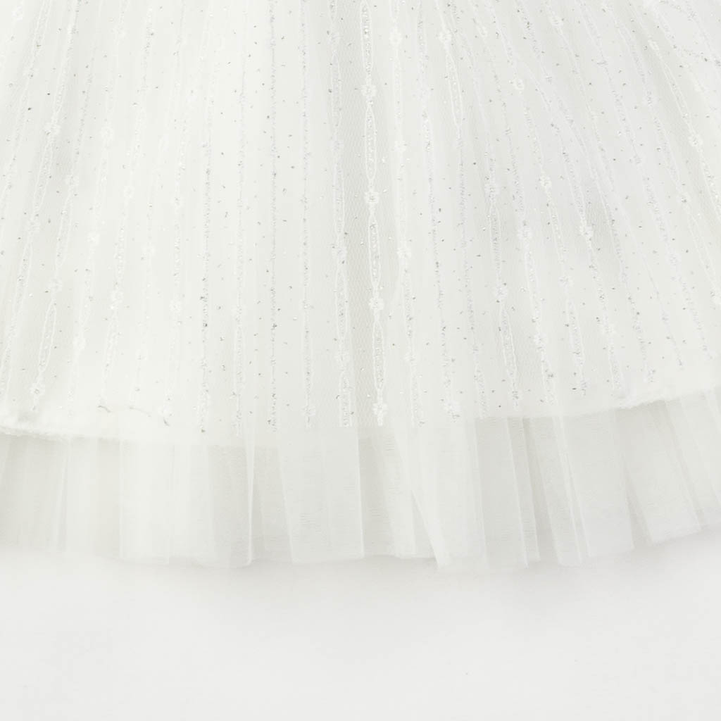Детска официална рокля с тюл с брокат White Lady бяла
