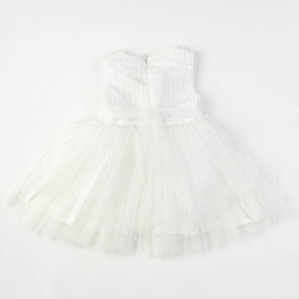 Детска официална рокля с тюл с брокат White Lady бяла