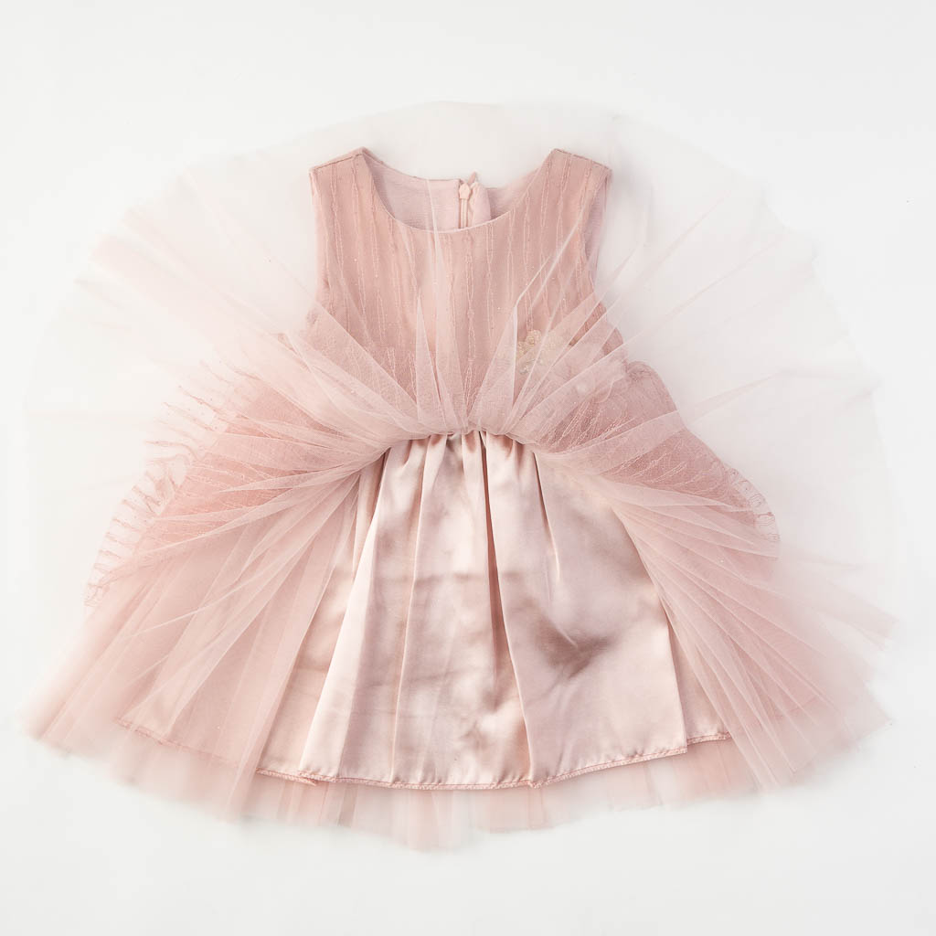 Детска официална рокля с тюл с брокат Pink Lady розово