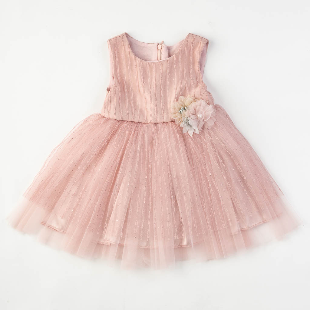 Παιδικο επισημο φορεμα με τουλι με μπροκατ  Pink Lady  ροζ