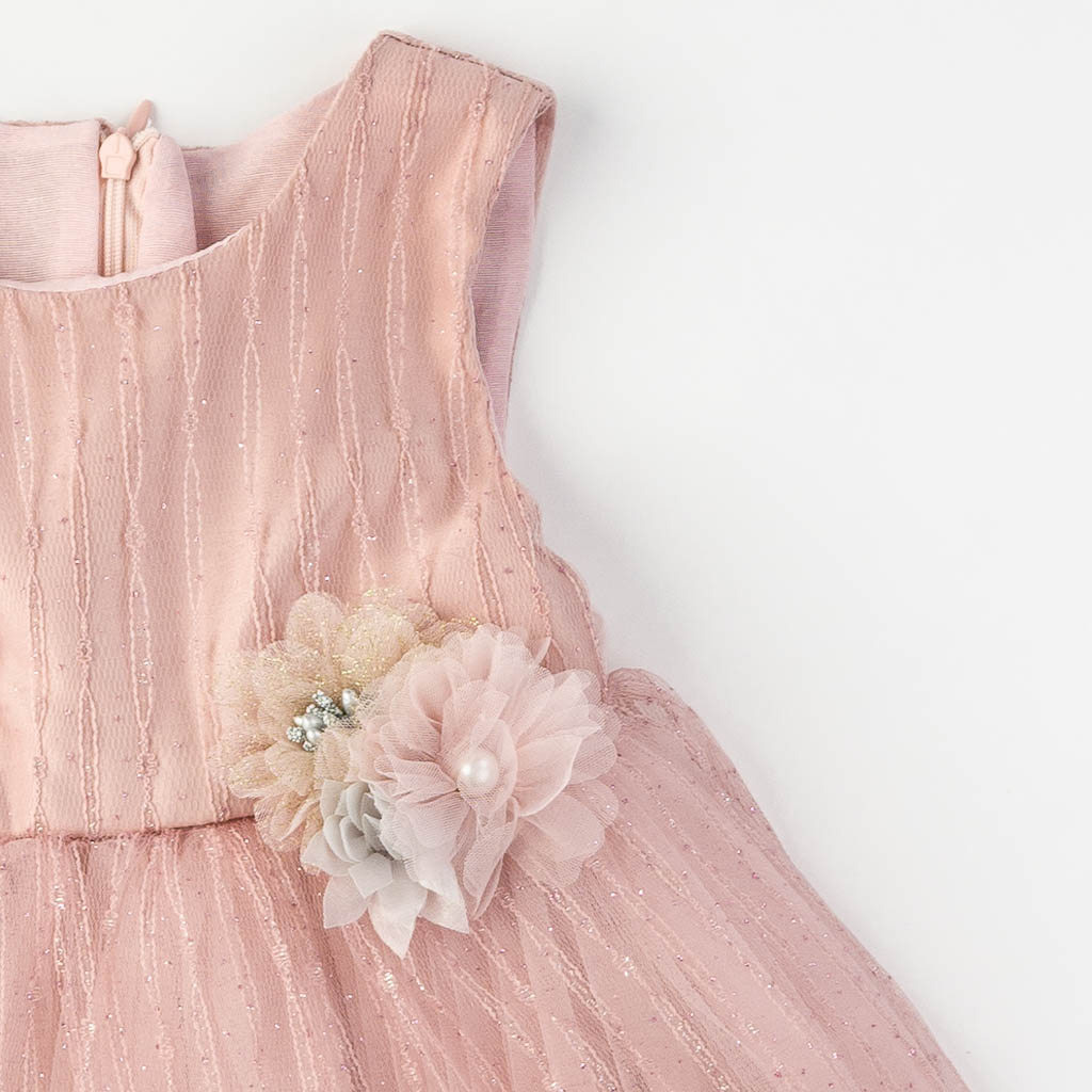 Παιδικο επισημο φορεμα με τουλι με μπροκατ  Pink Lady  ροζ