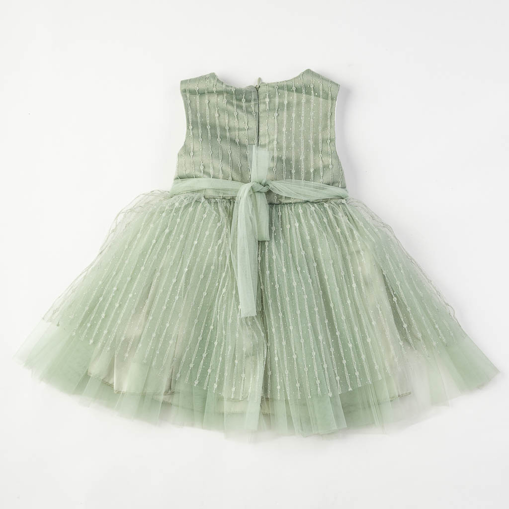 Детска официална рокля с тюл с брокат Green Lady зелена