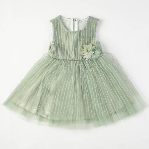 Детска официална рокля с тюл с брокат Green Lady зелена