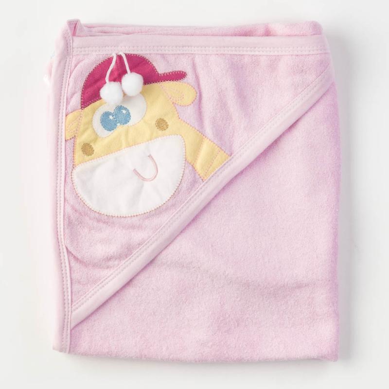 Βρεφικη πετσετα Για Κορίτσι  70x80.  με γαντι για το μπανιο  Story baby  Ροζε