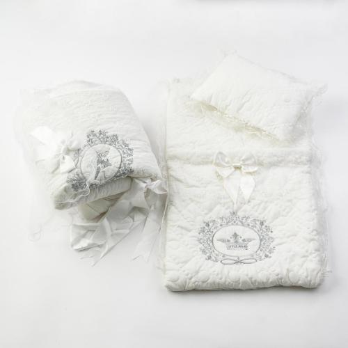 Βρεφικο σετ κουβερτουλα  90x90  υπνοσακος με μαξιλαρι  Little baby  Ασπρο