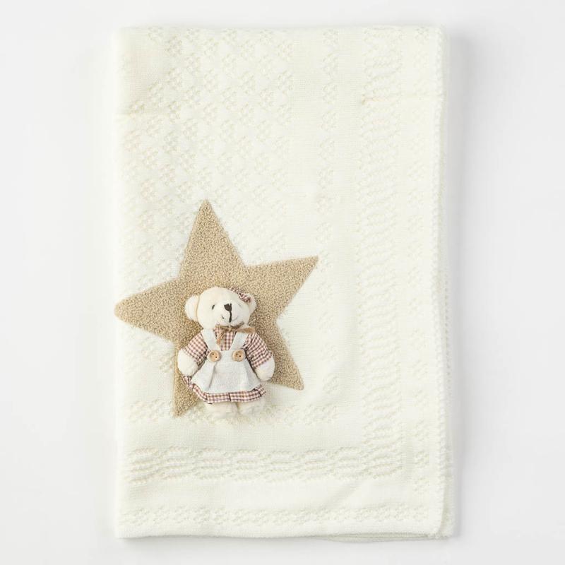 Бебешка пелена одеялце с играчка мече 90x80. star Бяла