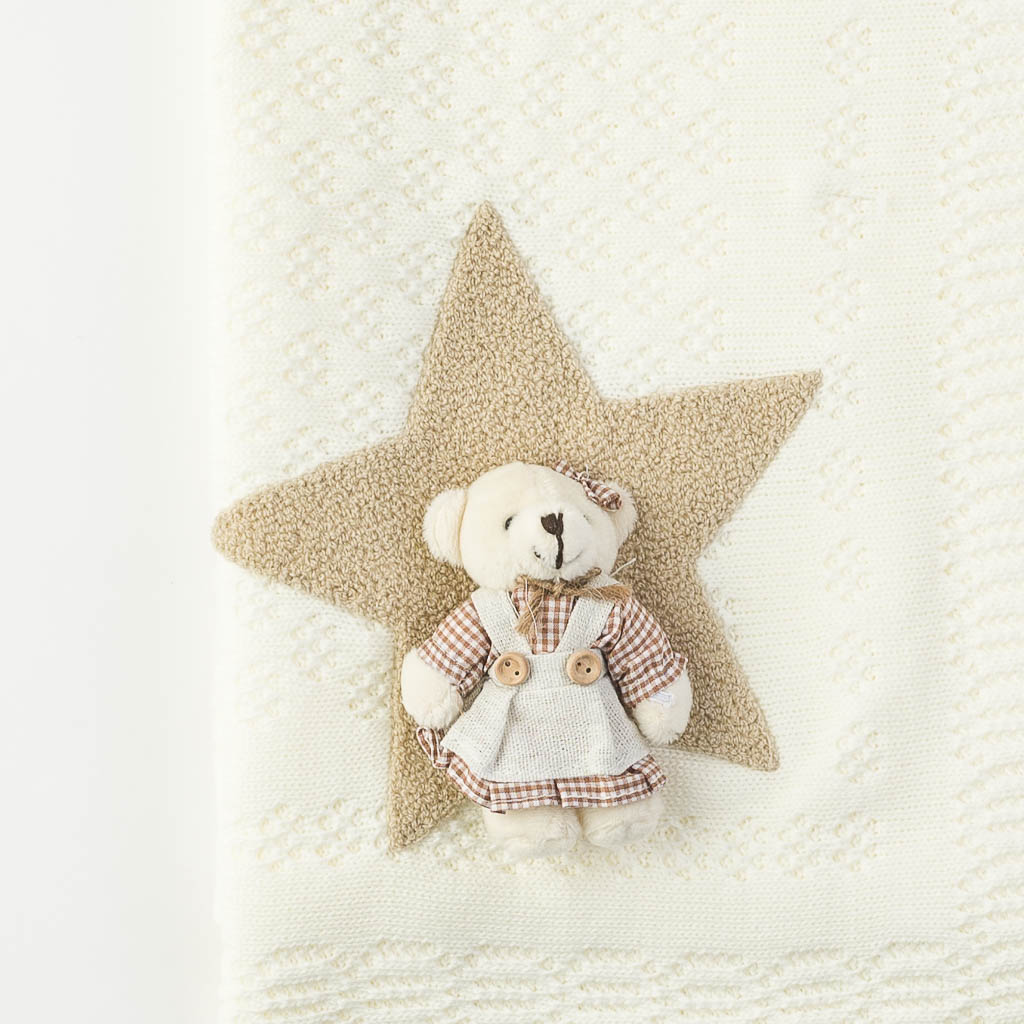 Παιδικη κουβερτα κουβερτακι με παιχνιδι αρκουδακι  90x80.   star  ασπρα