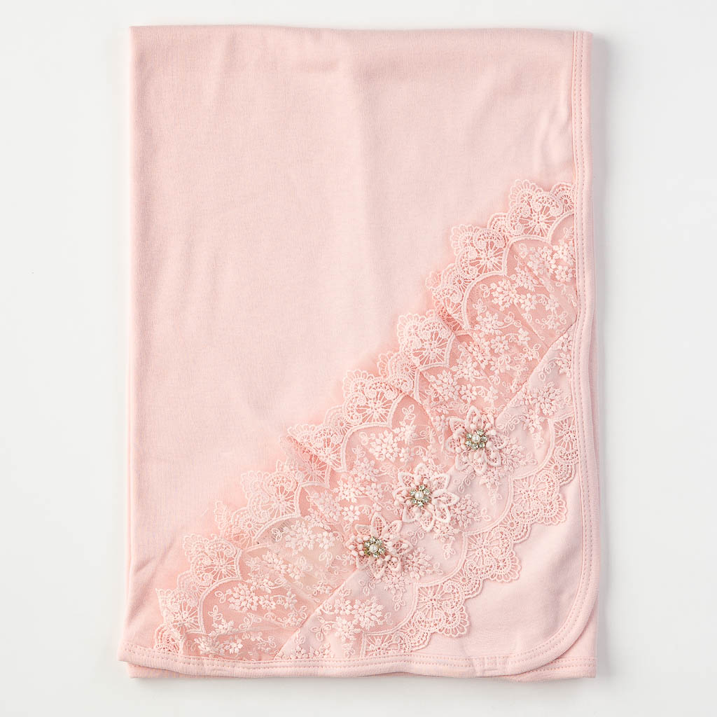 Бебешка пелена одеялце с дантела Tafyy 80x80. Розова