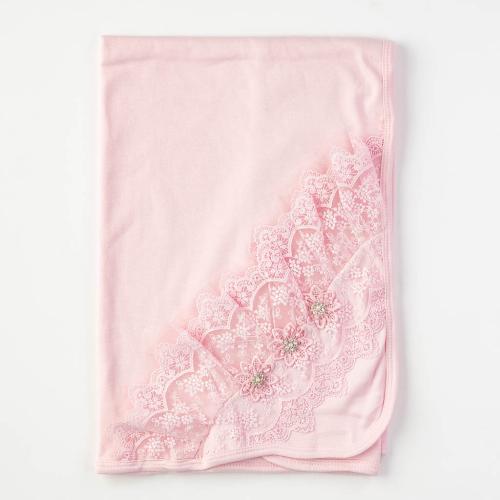 Παιδικη κουβερτα κουβερτακι με δαντελα  Pink Tafyy 80x80.  Ροζε