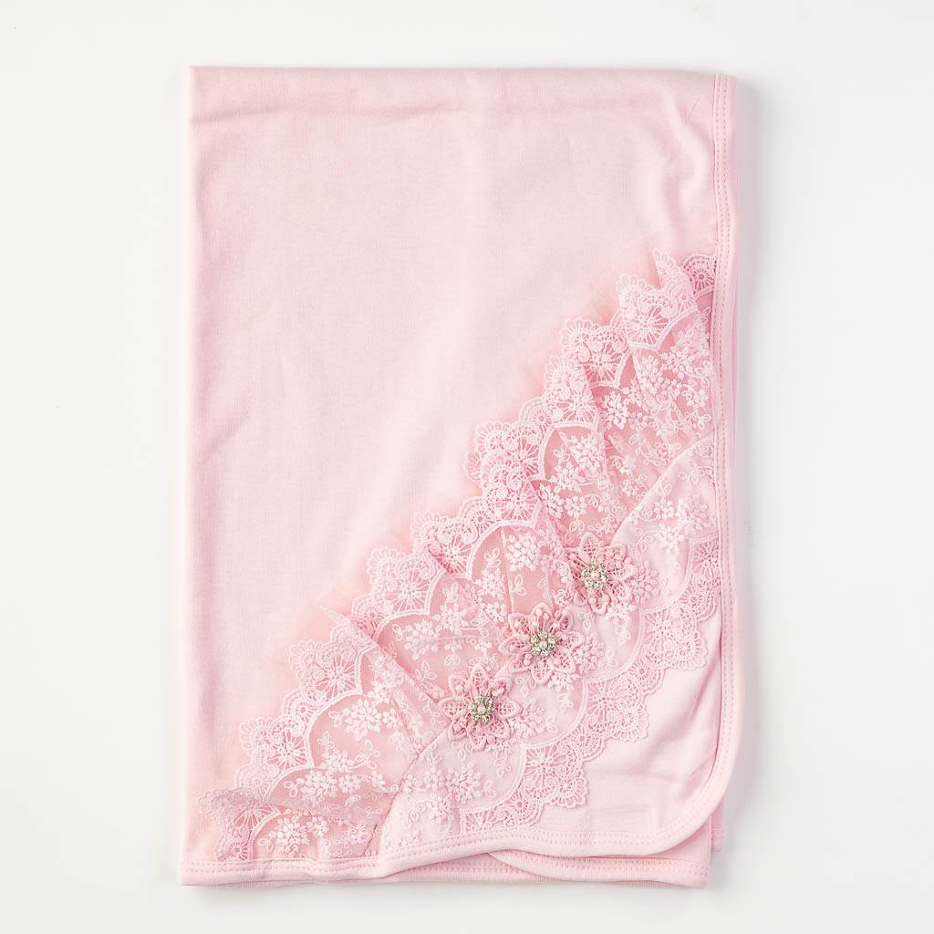 Бебешка пелена одеялце с дантела Pink Tafyy 80x80. Розова