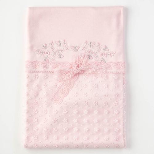 Бебешка пелена одеялце Anna Babba с дантела 90x85. Розова
