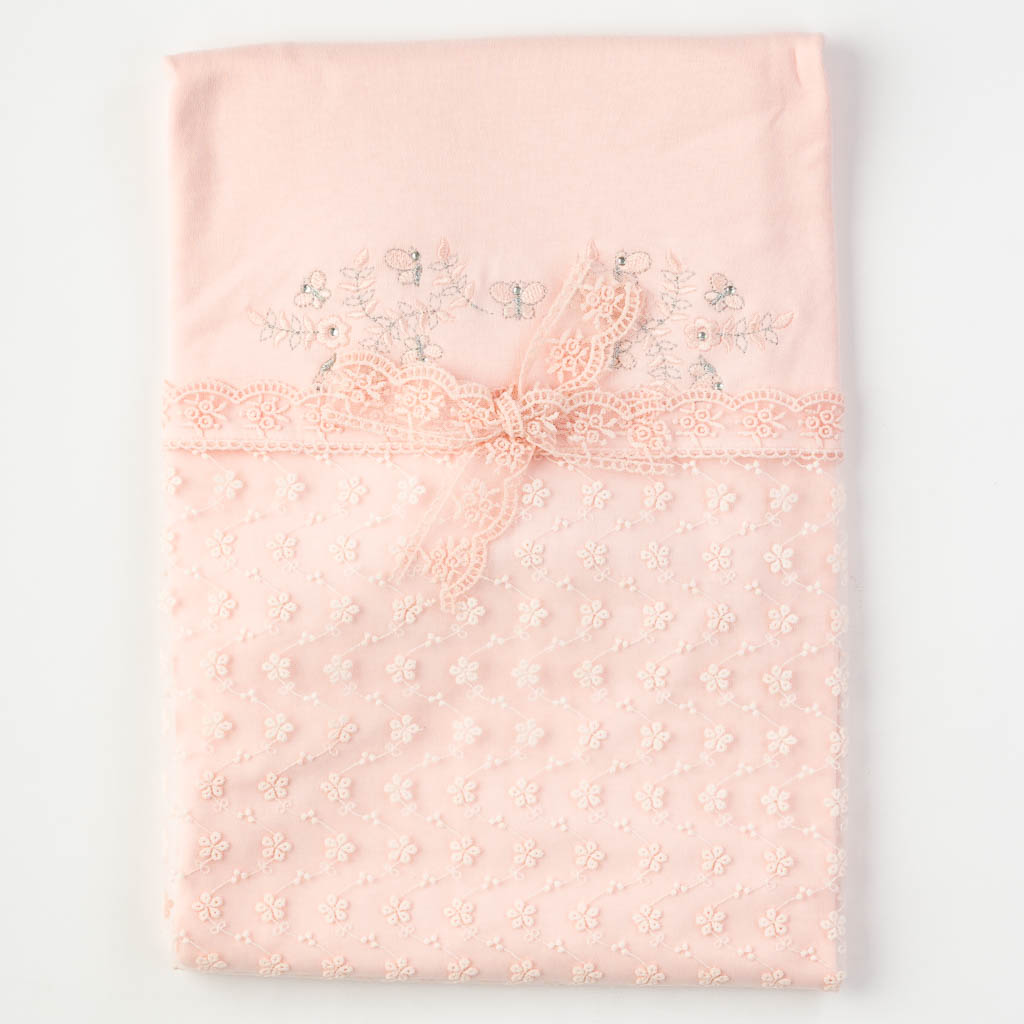 Бебешка пелена одеялце Anna Babba с дантела 90x85. Праскова