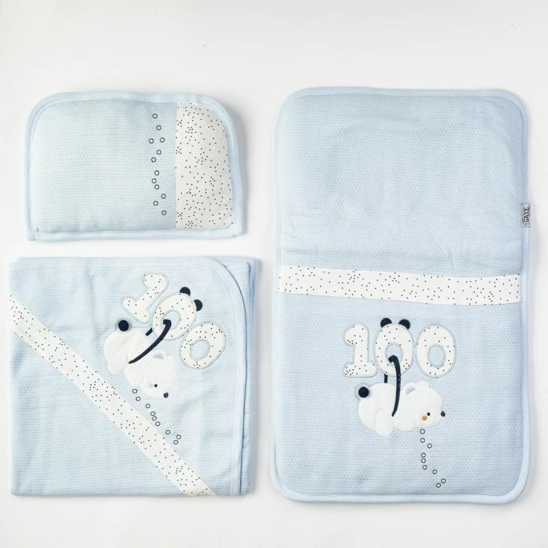 Baby set for a stroller For a boy baby blanket pillow and mattress  Bird  Blue