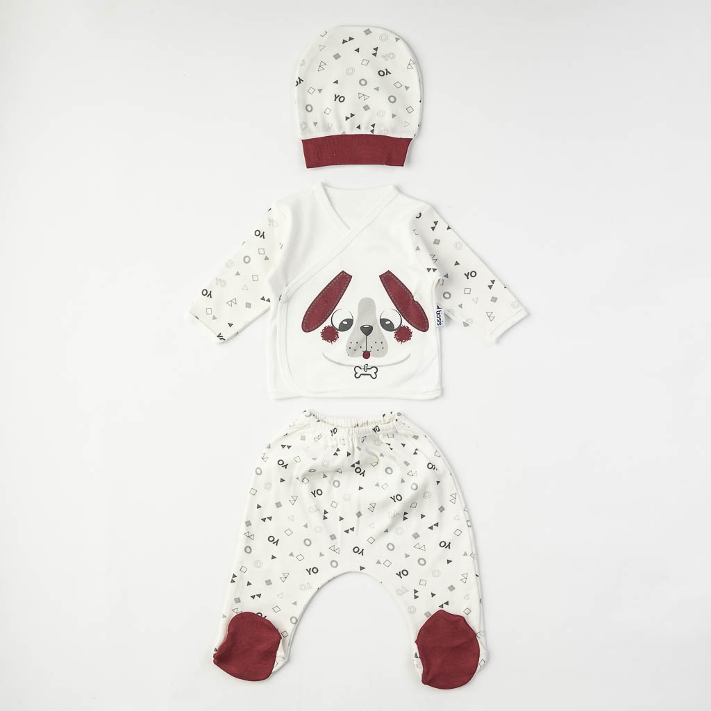 Βρεφικό σετ νεογέννητου με κουβερτουλα Για Αγόρι  Tiasis Doggy  10 τεμαχια Κοκκινο