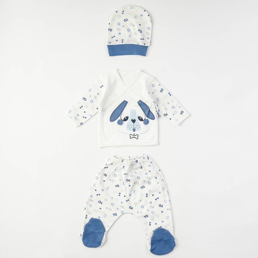 Βρεφικό σετ νεογέννητου με κουβερτουλα Για Αγόρι  Tiasis Doggy  10 τεμαχια Μπλε