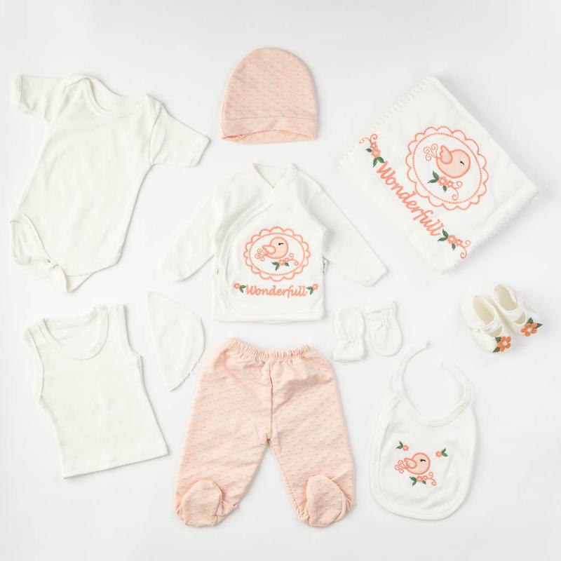 Baby set with blanket For a girl  Wonderful girl  10 parts Peach