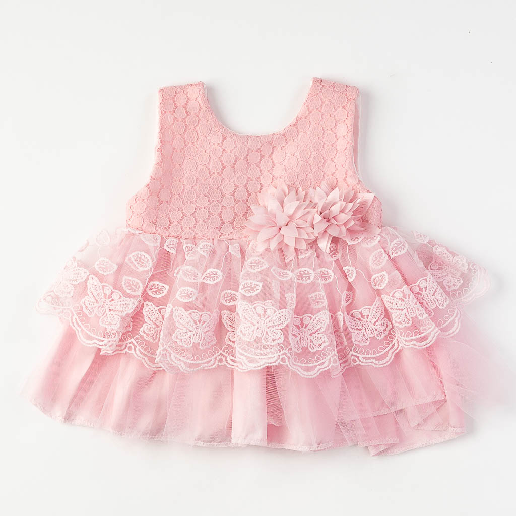 Βρεφικο σετ  Petite Ponoin Baby  με φορεμα και παπουτσακια 4 τεμαχια Ροζ