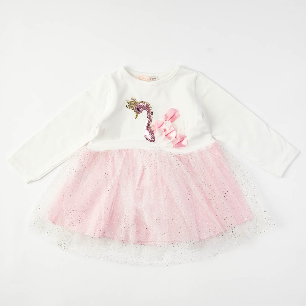 Детска рокля с дълъг ръкав с дънково яке Swan Розова