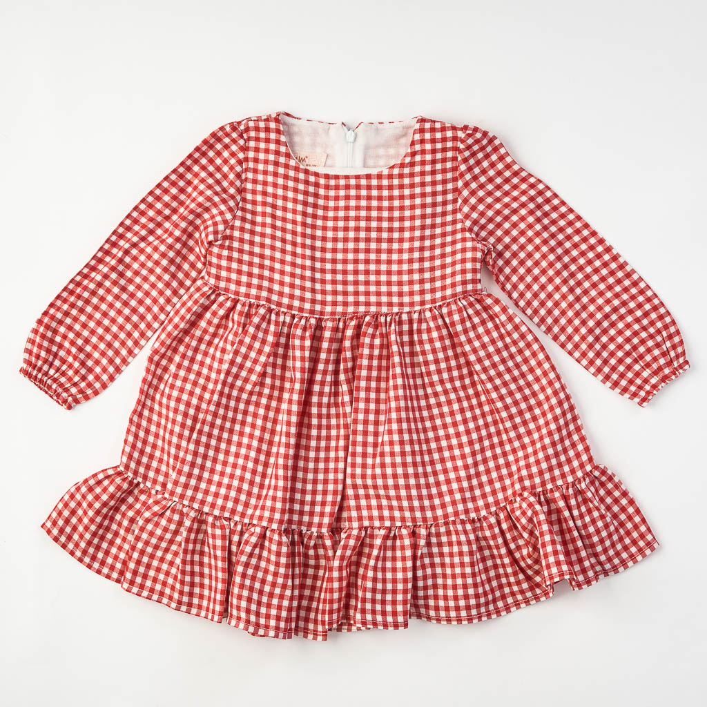 Παιδικο φορεμα με μακρυ μανικι με τζιν μπουφαν  Sweet bear  Κοκκινο