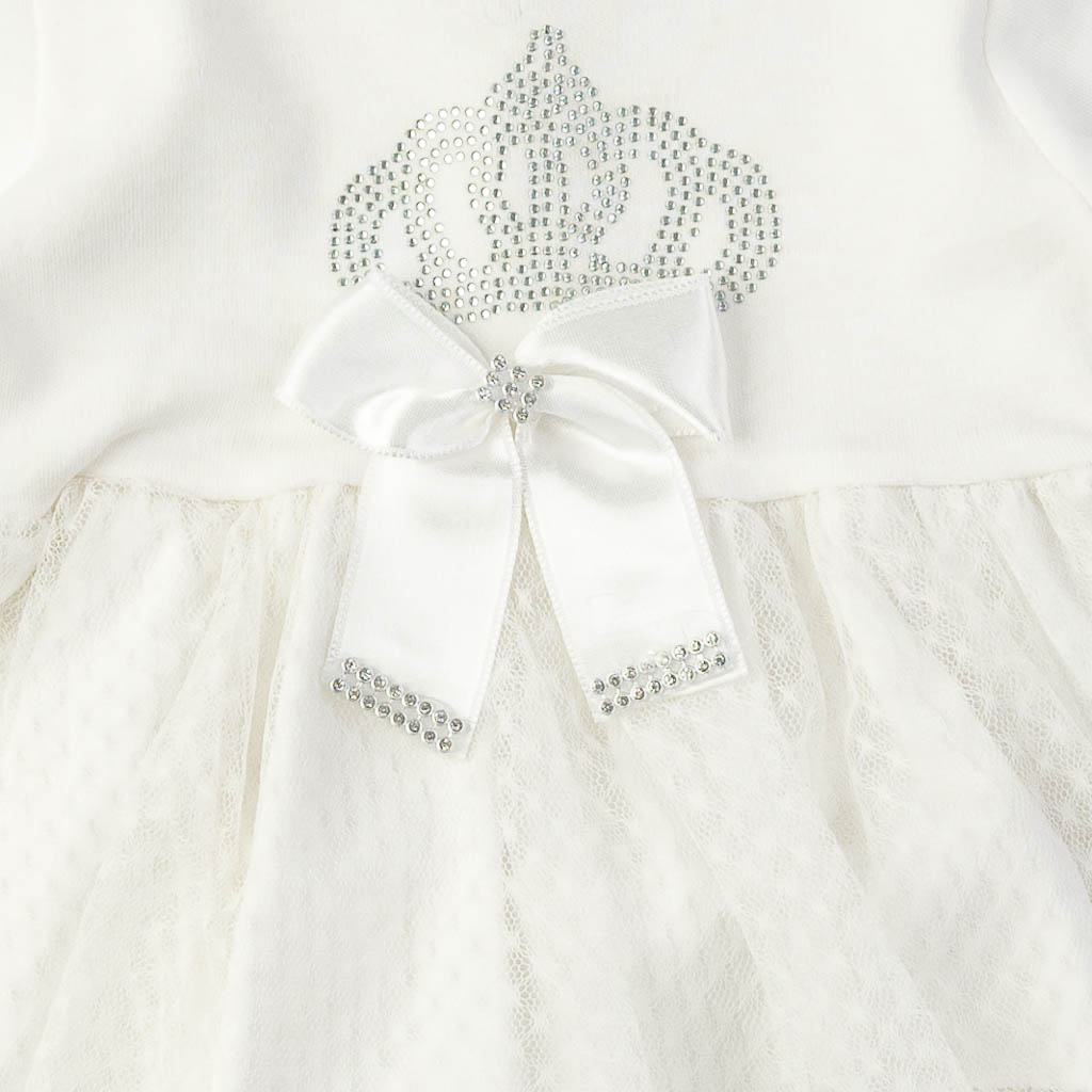 Бебешки комплект за момиче 3 части с лента за коса Princes Бял