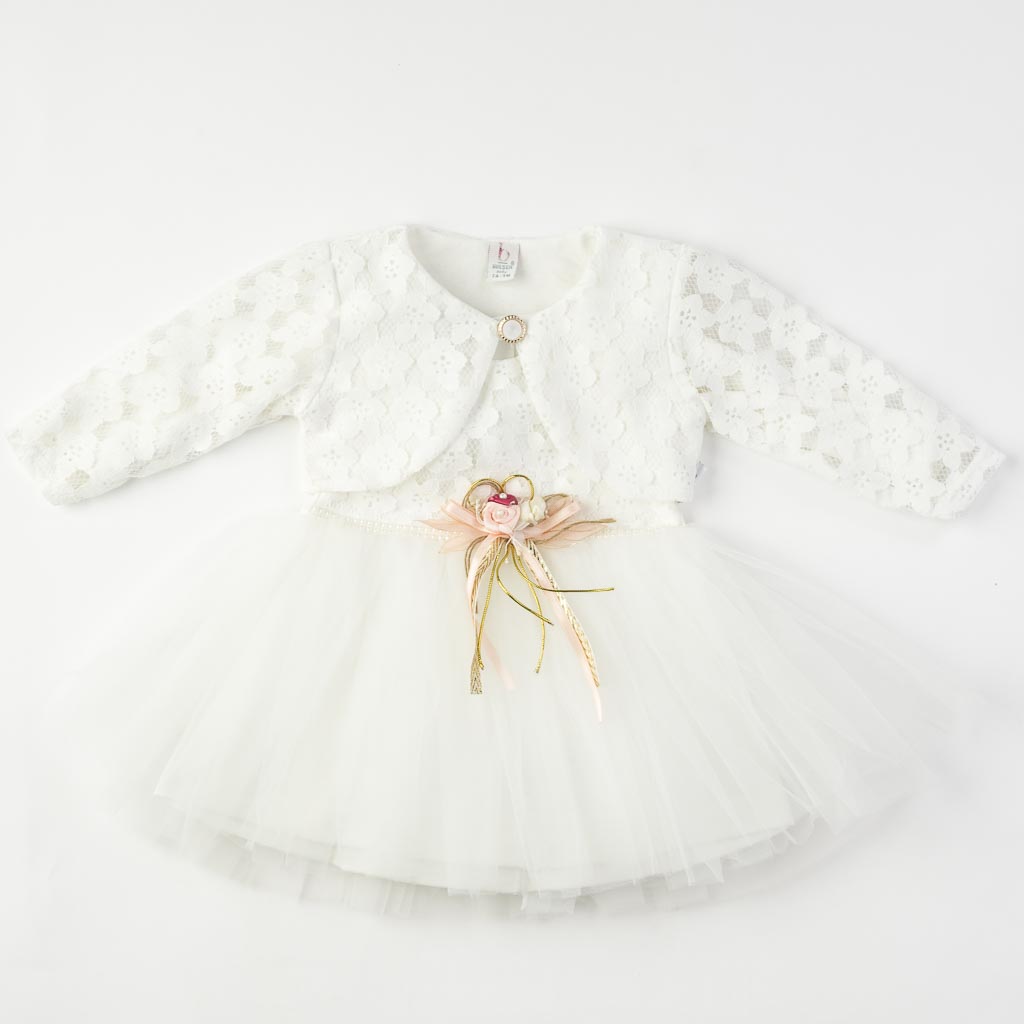 Бебешка официална рокля с болеро дантела Bulsen baby Rose - Бяла
