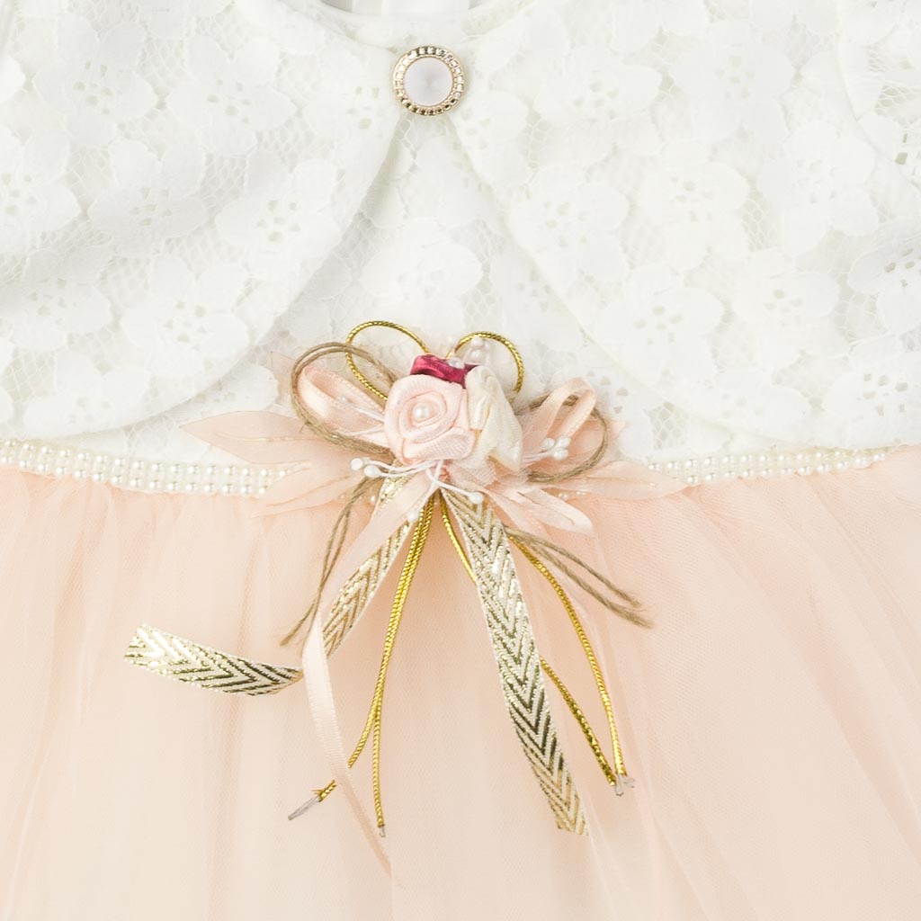 Бебешка официална рокля с болеро дантела Bulsen baby Rose - Розова