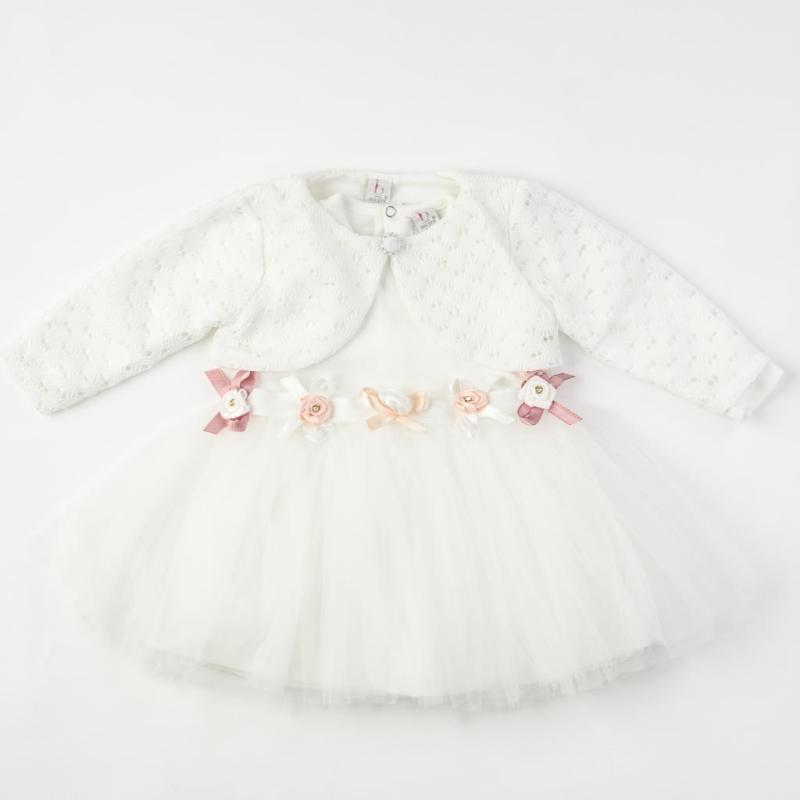 Бебешка официална рокля Bulsen baby Roses с болеро - Бяла