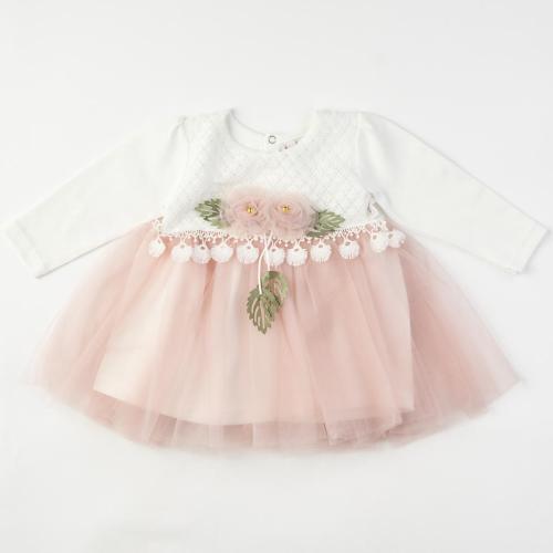 Бебешка официална рокля с тюл Bulsen baby Rose girl - Розова