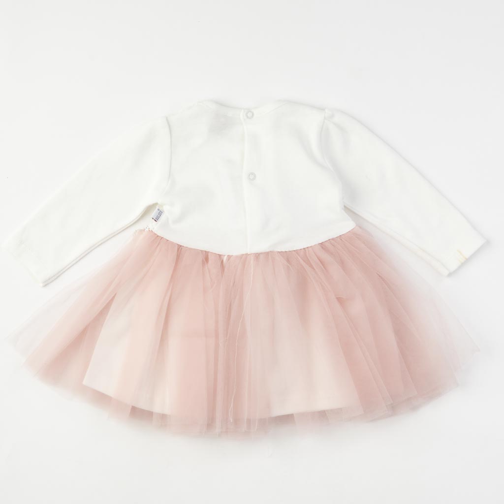 Βρεφικο επισημο φορεμα με μακρυ μανικι με τουλι  Bulsen baby Rose girl   -  Ροζε