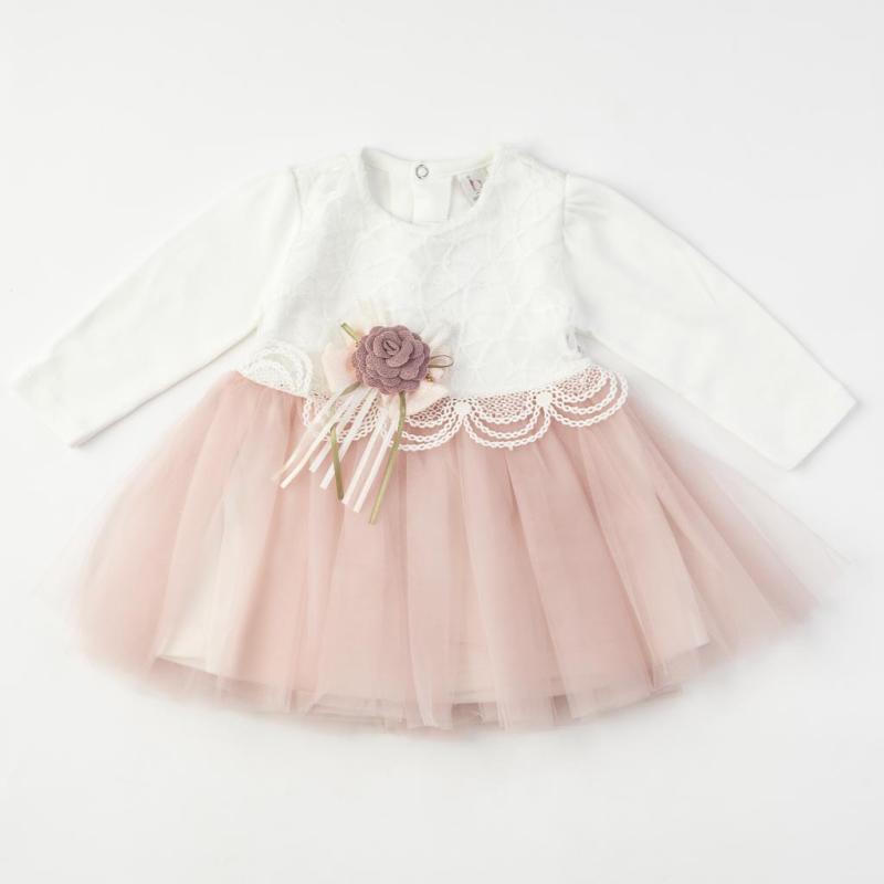 Бебешка официална рокля с дълъг ръкав и тюл Bulsen baby Rose girl - Розова