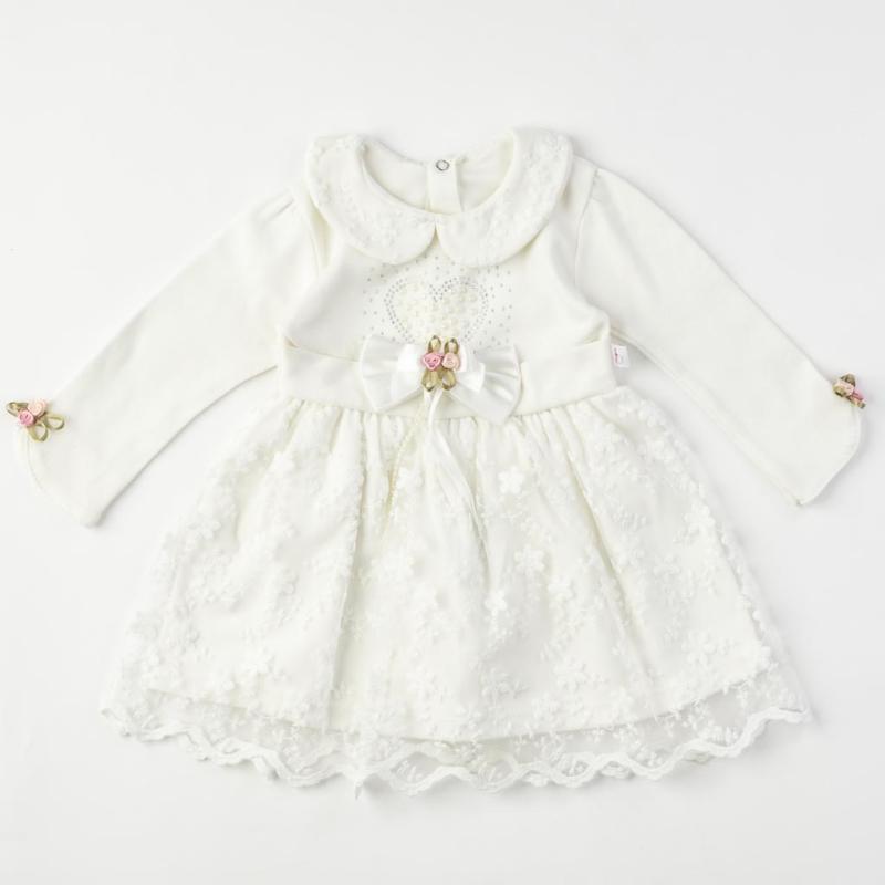Бебешка официална рокля с къс ръкав и дантела Bulsen Love Roses Бяла