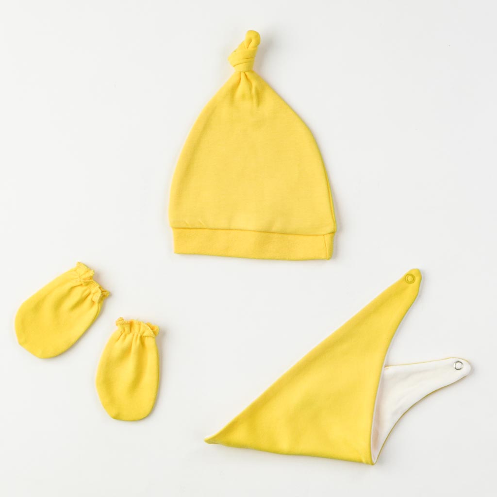Бебешки комплект за момче 5 части с шапка ръкавички лигавник Best Friends Жълт