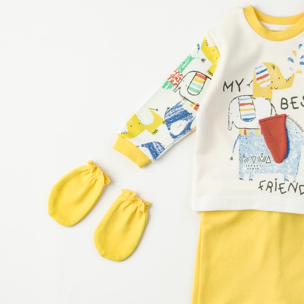 Бебешки комплект за момче 5 части с шапка ръкавички лигавник Best Friends Жълт